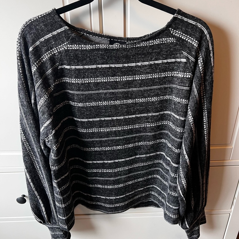 bobeau Black & White Striped Boatneck Top